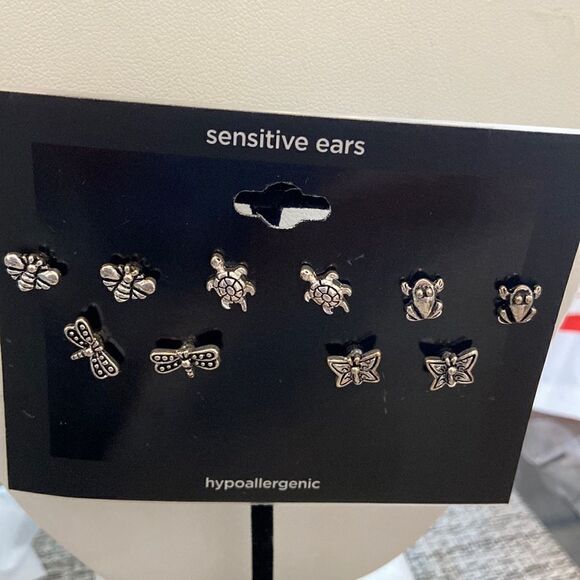 JCP set of 5 earrings small size NWT silver color - Picture 1 of 6